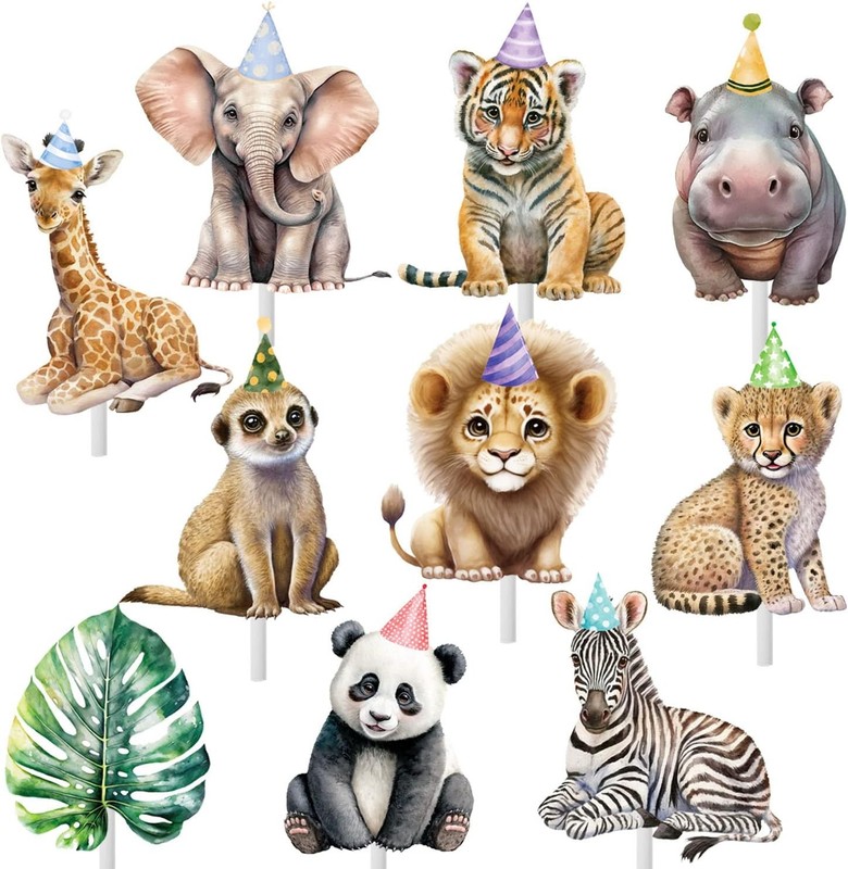 Safari Animal Cupcake Toppers, 24Pcs, Jungle Themed Decorations for Baby Shower