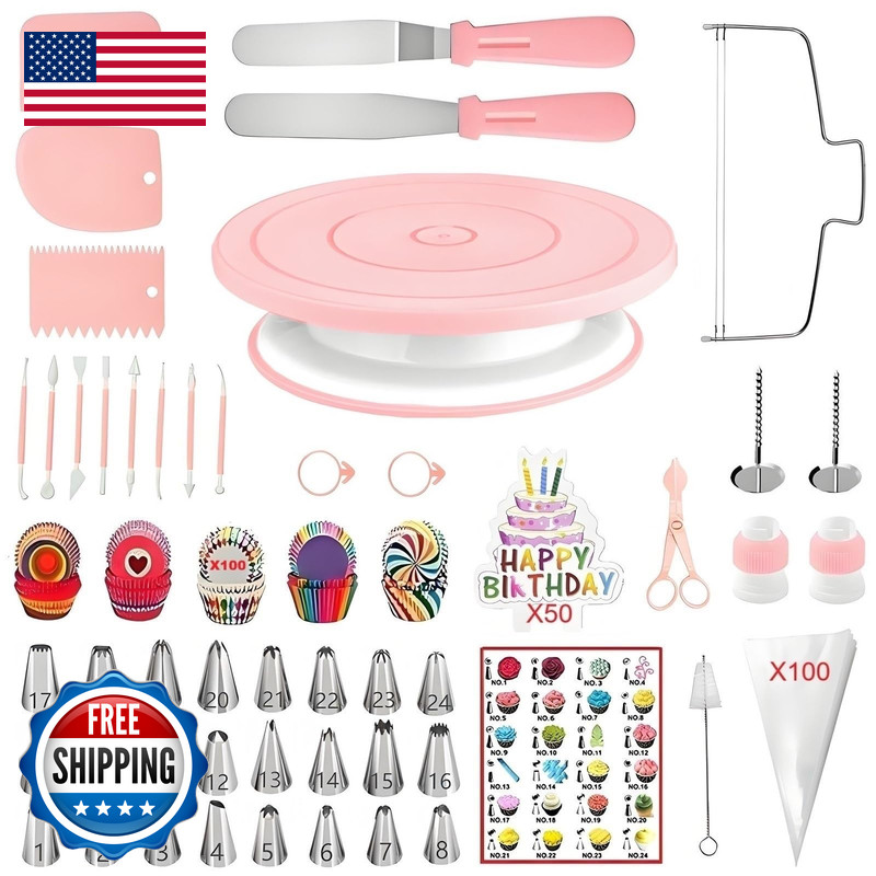 Anslyqa Cake Decorating Kit 298 Pcs Cake Turntable Leveler 24 Numbered Icing