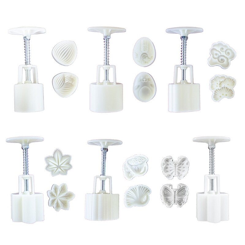 Plastic Mooncake Mold 50/65g Cookie Cutter with 2 Stamps Hand Press Bakeware gallery