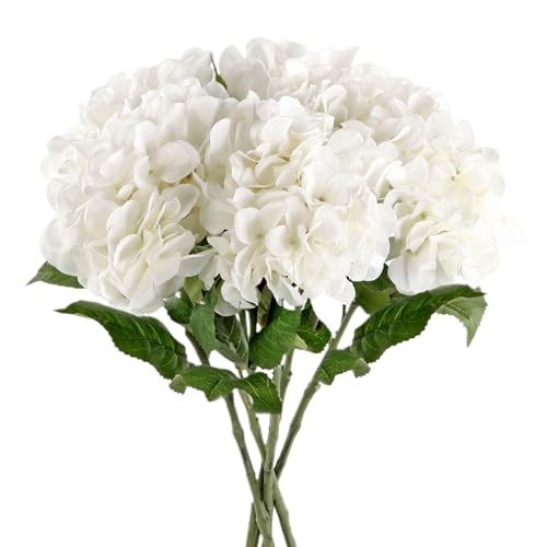 5Pcs Realistic Hydrangea Artificial Flowers with Stems 21 Inch Lifelike White gallery