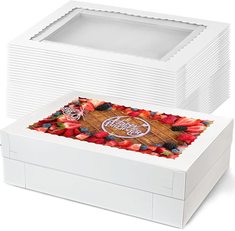 15 PCS 14X10X4 Inch Cake Boxes with Window White Bakery Boxes Large Treat Box fo gallery