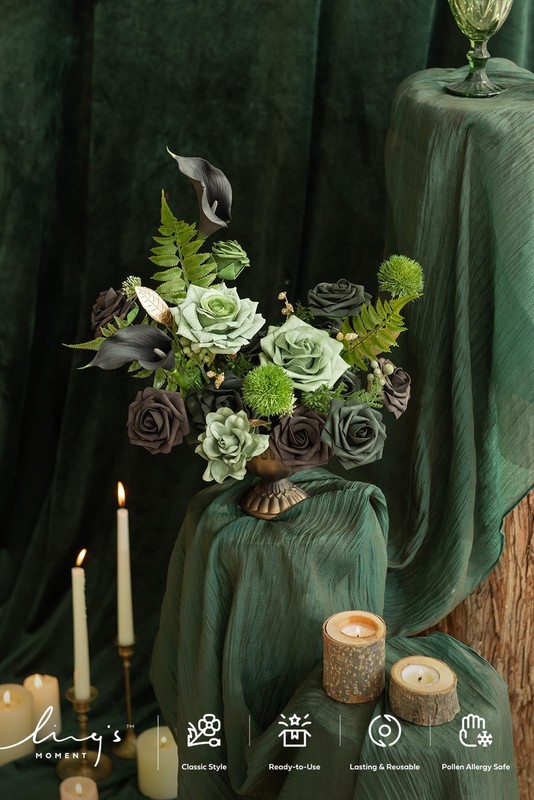 Ling's moment Artificial Flowers Box: Faux Roses, Greenery Stems, Foam - DIY Dec gallery