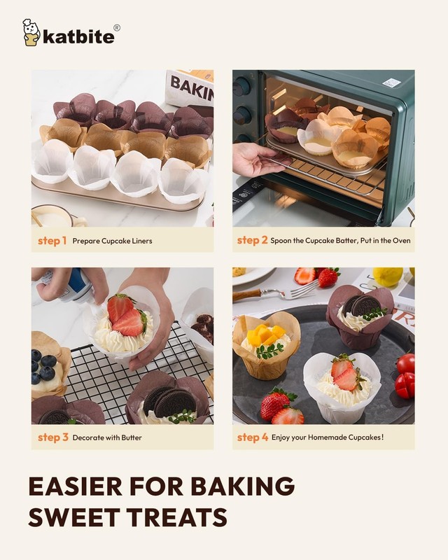 200 PCS Lotus Tulip Cupcake Liner Parchment Baking Cup Non-Stick Party Decor gallery