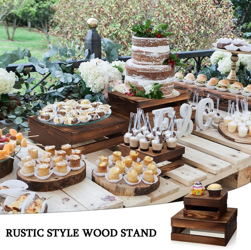 4 Pieces Wood Cupcake Display Stand Decorative Dessert Appetizer Cake Stand R... gallery
