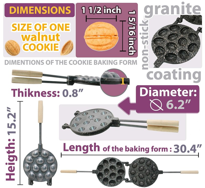 Walnut Cookie Maker 12 halves non-stick coating granite stone Cookies Pastry gallery