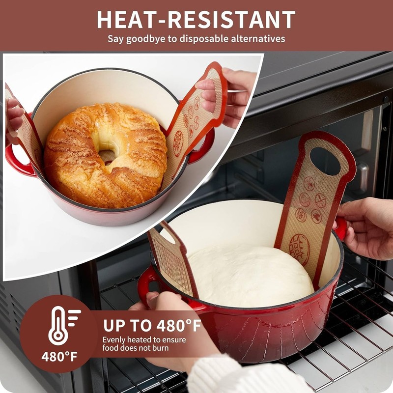 Silicone Sourdough Bread Sling Mat - 2Set Round Dough Baking 2Pcs Round, Red gallery