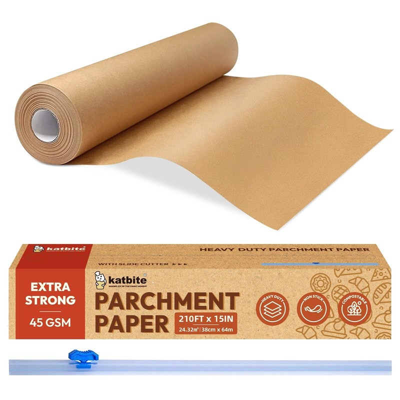 Unbleached Parchment Paper Roll 15″x210ft, Heavy Duty Non-Stick Baking Paper, Sl