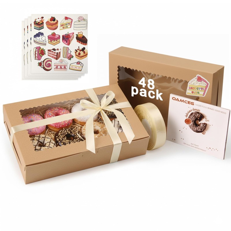 Cookie Boxes With Window 12x8x2.5 Inch Bakery Treat Donuts Brown 48 PCS