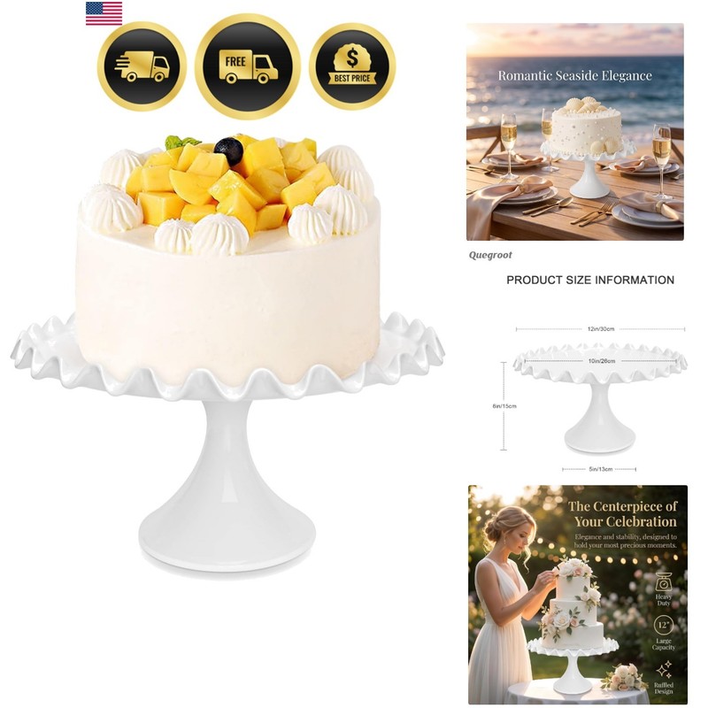 12-Inch Porcelain Round Cake Stand – White Dessert Stand for Wedding, Birthda…