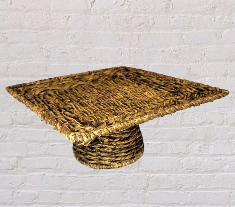 NEW Celebrating Home Cake Stand Wicker Pedestal Brown Farmhouse Centerpiece