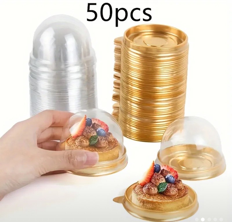 40 pcs Mini Cupcake Containers – 3″ Golden & Clear, BPA-Free
