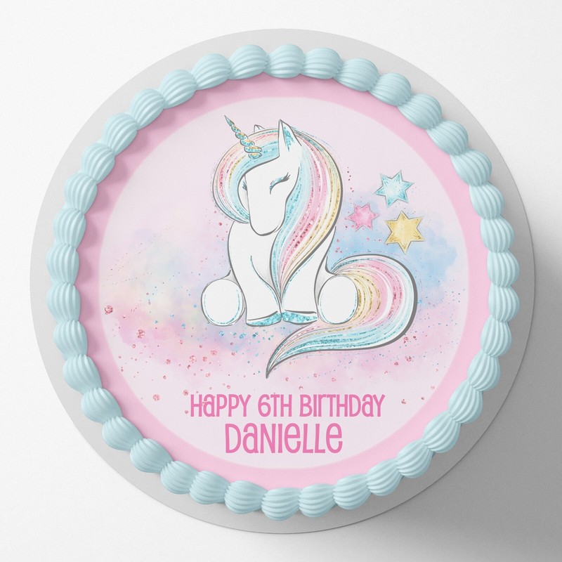 Rainbow Unicorn Pre-cut Round Edible Icing Cake Topper