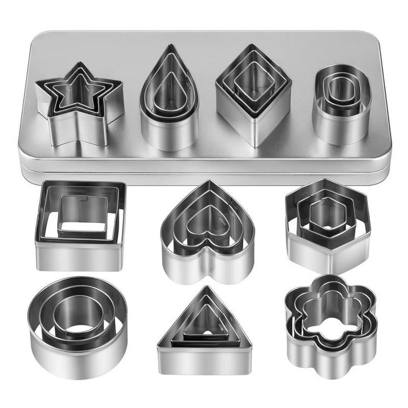 Mini Cookie Cutters Set with Box, 30Pcs Small Stainless Steel Flower Square
