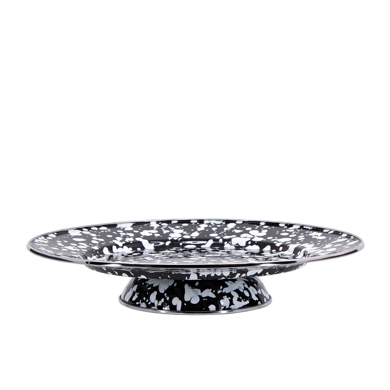 Enamelware Cake Plate, 12.5 inch, Black Swirl