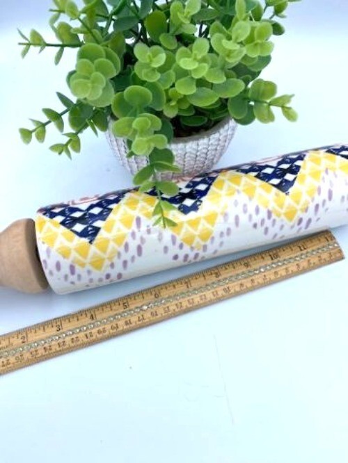 Anthropologie Ceramic Rolling Pin Geometric Design New gallery