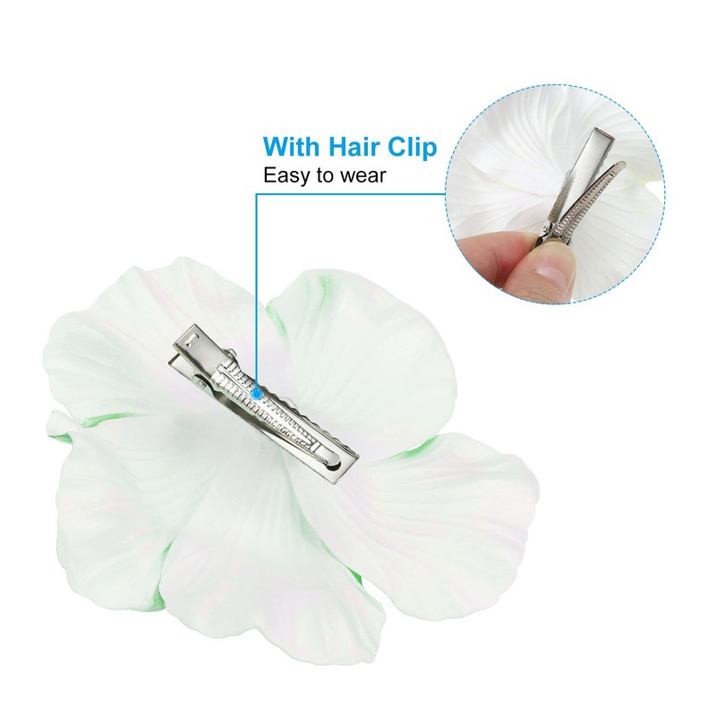 10Pcs Hawaiian Hibiscus Flowers Foam Artificial Flowers Hair Clip Green gallery