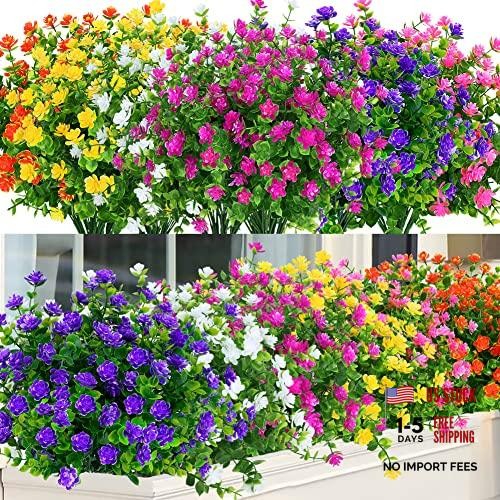 Bundles Outdoor Artificial Flowers UV Resistant Fake Boxwood 24 Mix Colors