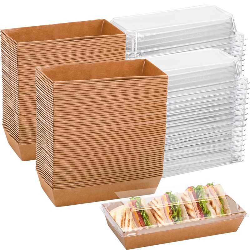 100 Pack Disposable Sandwich Containers with Clear Lids, Paper Sushi To Go Co…