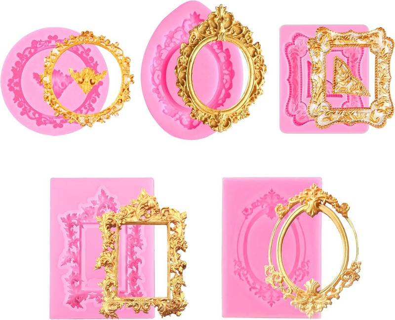 5 Pack Photo Frame Fondant Molds,Picture Frames Silicone Mold Vintage Frame