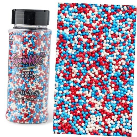 Red White and Blue Nonpareils Sprinkles, 4oz Edible Sprinkles for Patriotic