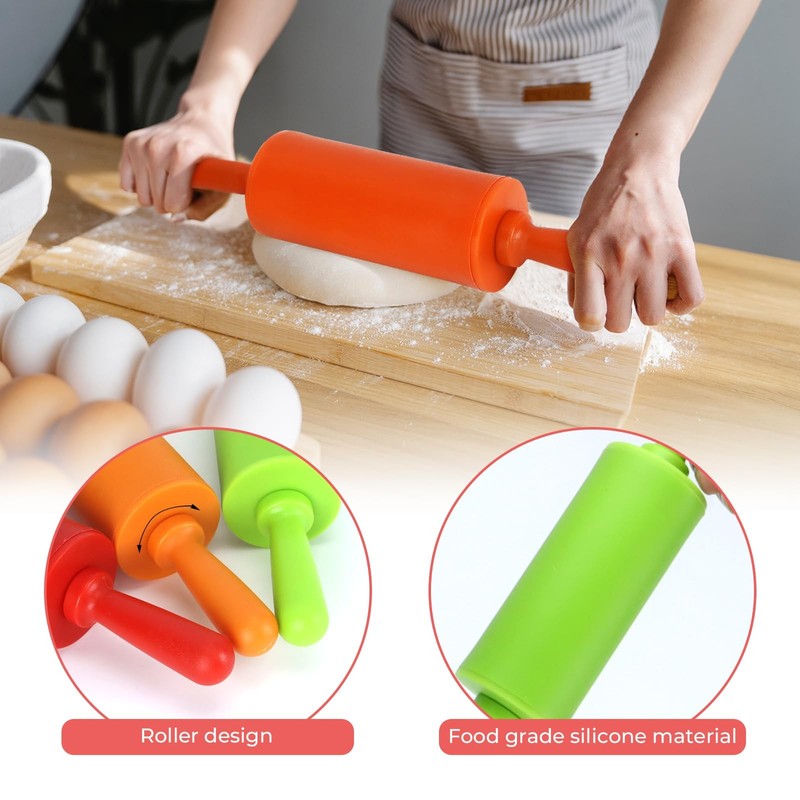 Mini Rolling Pin for Kids Cake Baking 9 Inch Plastic Handle Non-Stick Silicone gallery
