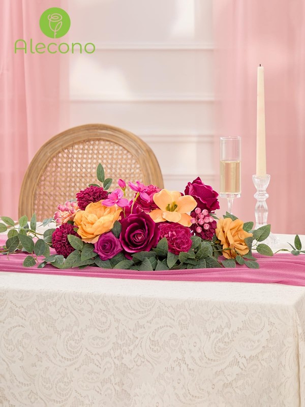 Alecono Artificial Flowers, Hot Pink and Orange Silk Fake Flowers for DIY Weddin gallery