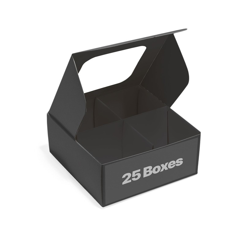 25 PCS Black Mini Truffle Box 4 Treats Window 3.5×3.5×1.57 Inch Very Small