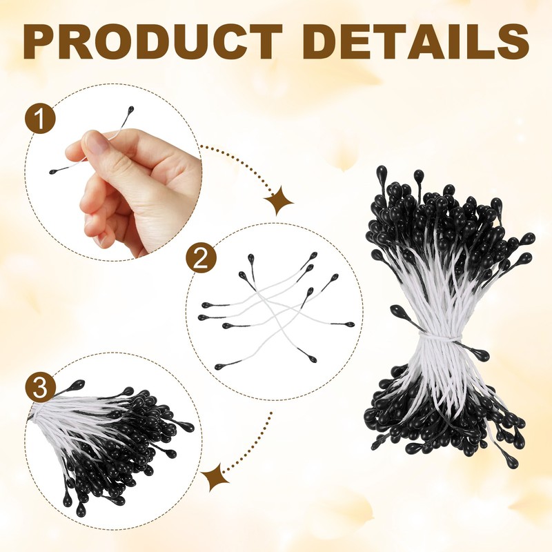 3mm Double Heads Flower Stamen, 150 Pcs Artificial Flower Stamen Pistil, Black gallery
