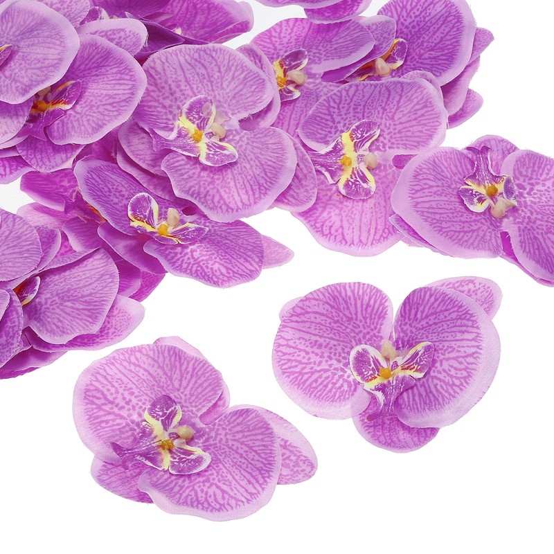 3.9″ Artificial Orchid Flower Heads, 40pcs for Floral Decoration, Clear Purple