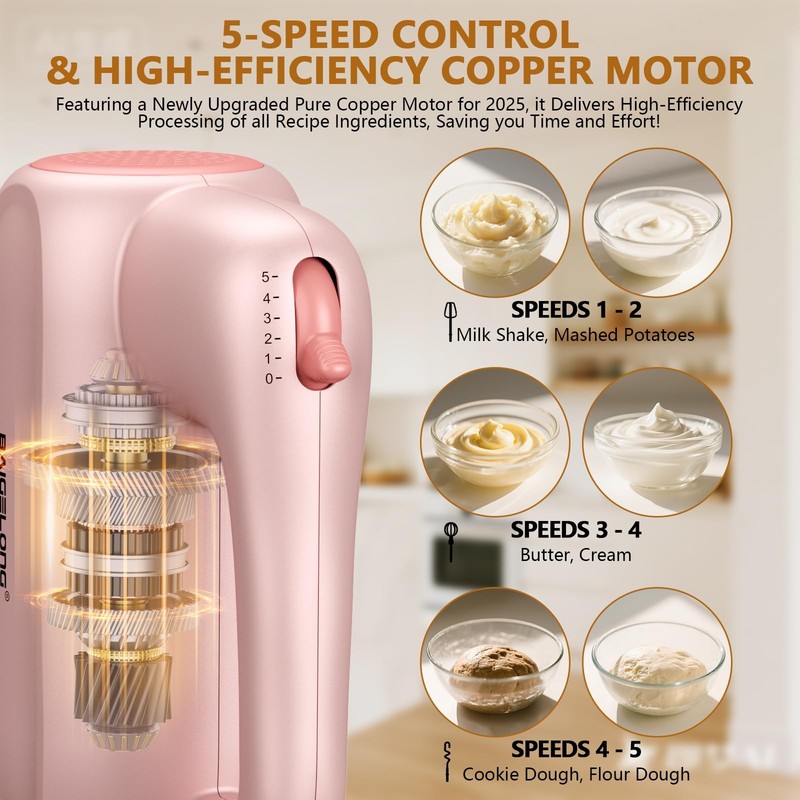 Hand Electric Mixer, 5-Speed KitchenMixer with 5 * 304 Stainless Steel Attach... gallery
