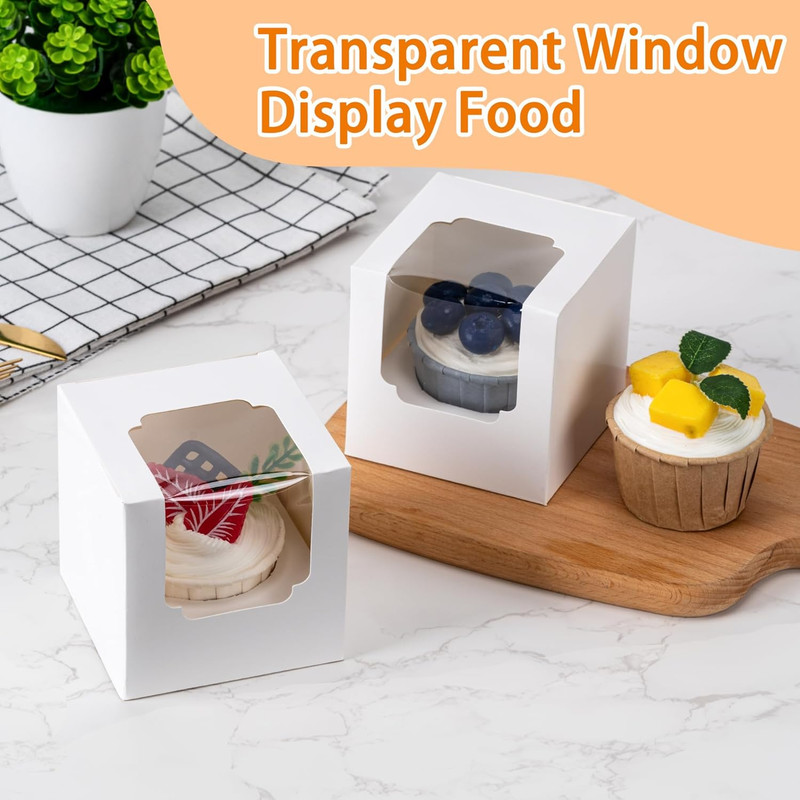 BOOMIBOO 50 Pack Individual Cupcake Containers, Cupcake Boxes with Window, Food gallery