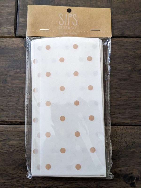 25 Waxed Paper Basket Liners White Brown Polkadot Pattern for Food Party New 13″