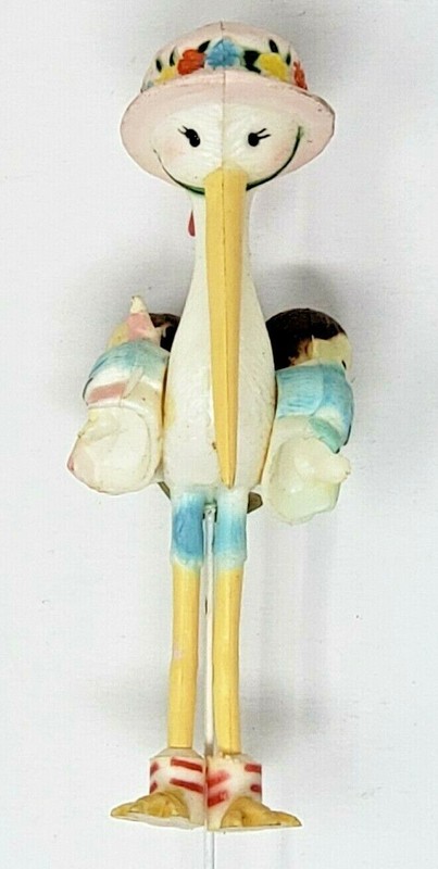 Vintage 1 Plastic Floral Picks Crafts Stork Baby Floral Pick New Pink gallery