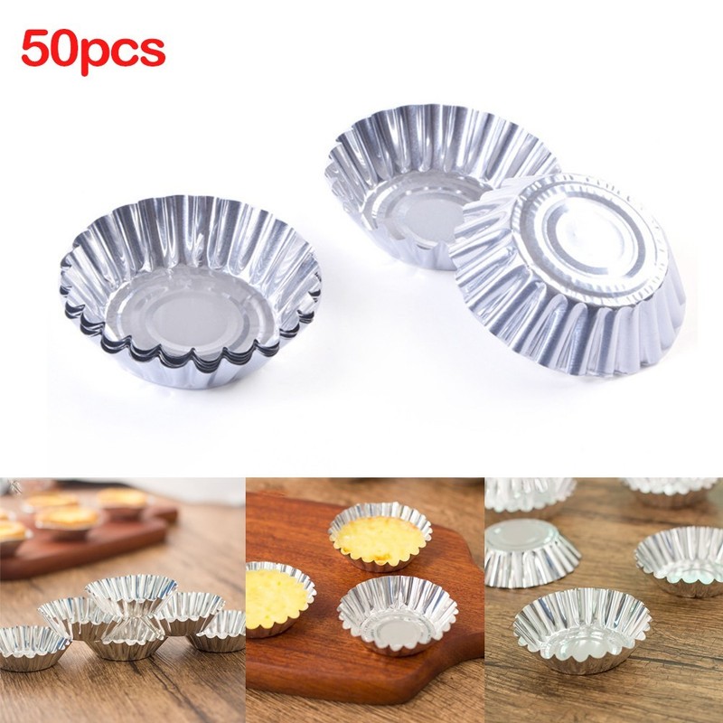 50Pcs Egg Tart Aluminum Silver Cupcake Cake Cookie Mold-Mould Tin Baking Tool gallery