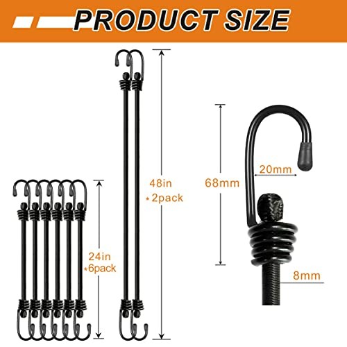 BEXSLE Bungee Cords with Hooks - Heavy 24" x 6" + 48" x 2" - Heavy 48" x 2" gallery