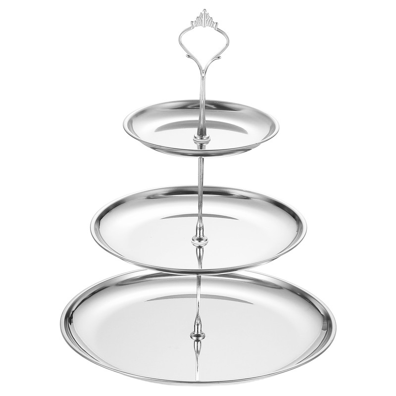 1 Set 3-Tier Cupcake Stand Holder Stainless Steel Serving Tray Silver