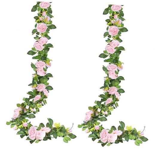 15.5Ft Artificial Rose Vine Fake Flower Garland Floral Garland Faux 2Pcs Pink