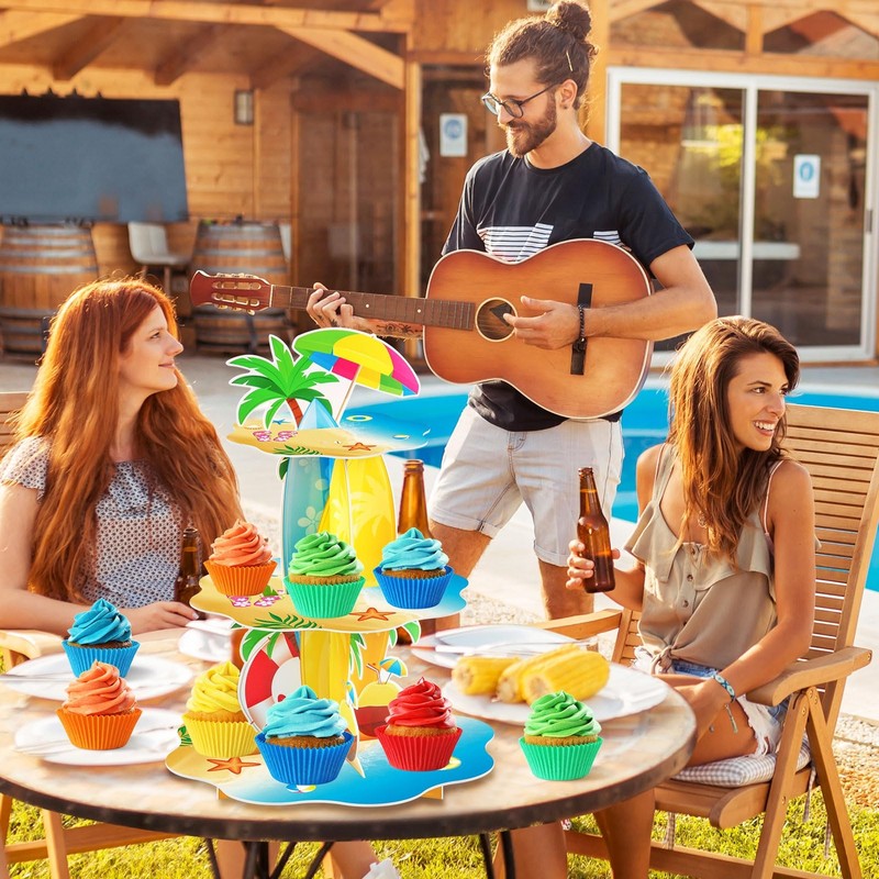 Summer Decorations Beach Surfboard Palm Tree Umbrella Cupcake Stand Gift gallery