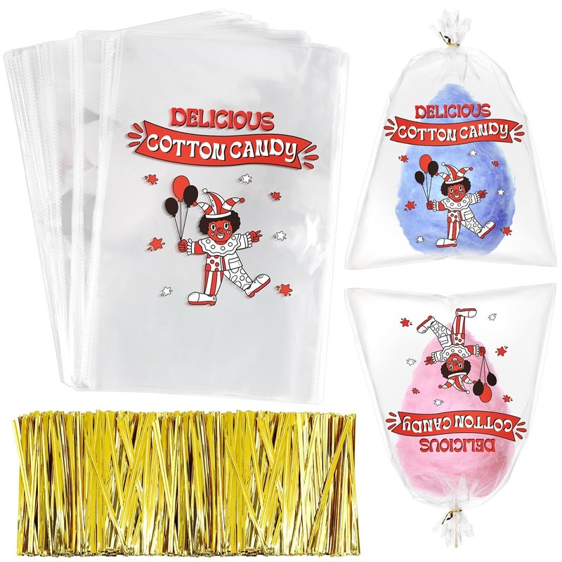 500 Count 17.7×11.8 Inch Large Clear Cotton Candy Bags with Ties for Carnivals