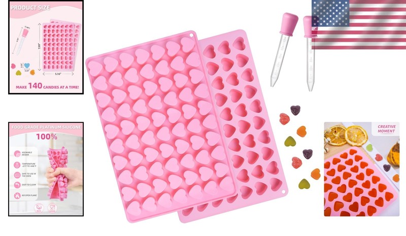 Heart Silicone Gummy Molds 2 Pack with 2 Droppers, Mini Heart Chocolate Mold, No gallery
