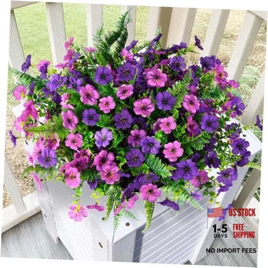 Artificial Flowers for Outdoors, 12 Bundles Light/Deep Purple and Fern