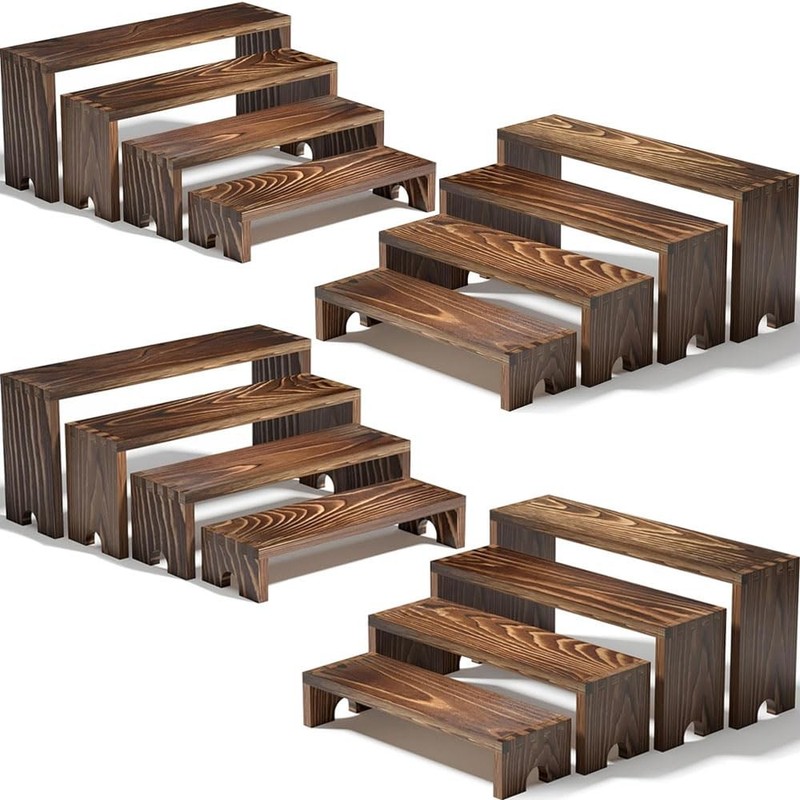 4 Set Wooden Tiered Risers Display Stands for Vendor Events,Stackable Wood Cu…