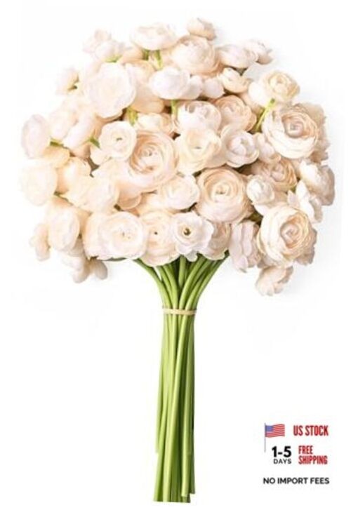 Ranunculus Artificial Flowers 14In Fake Peonies Artificial 18Pcs Champagne