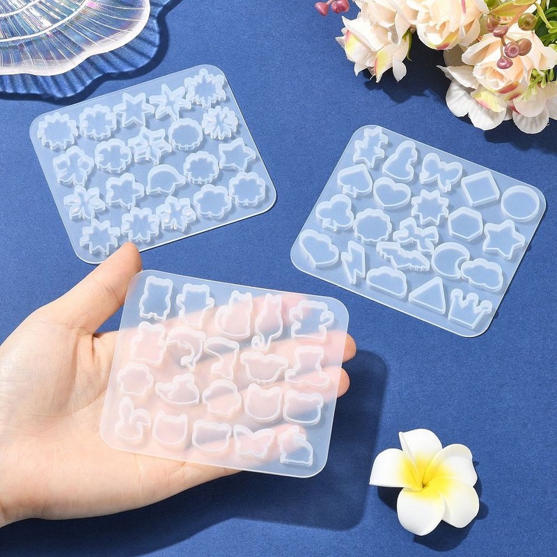 3x Silicone Mold Epoxy Resin Craft Making Star Moon Snow Cat Flowers White Molds gallery