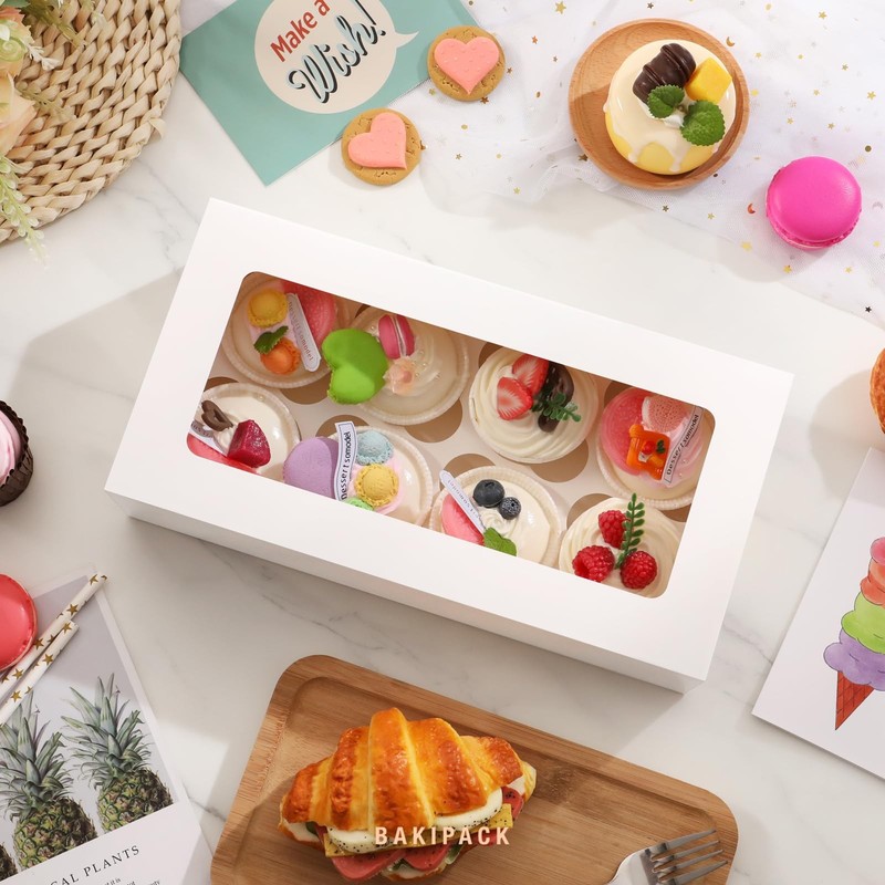 15 Pack White Cupcake Boxes 8 Count With Window Inserts Container Muffins gallery