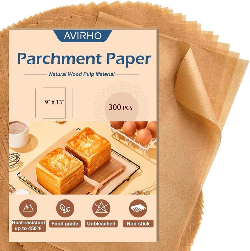 300 Count Parchment Paper Baking Sheets, 9 x 13 Inch, Precut Non-Sti