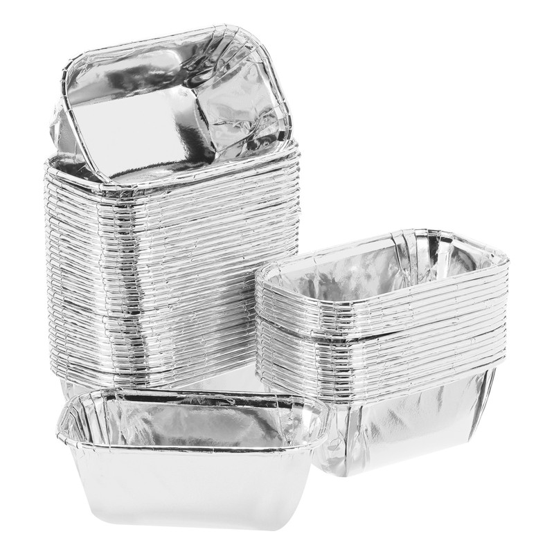 50 Pieces Cupcake Liners, Double Sided Aluminum, Silver (Rectangular)