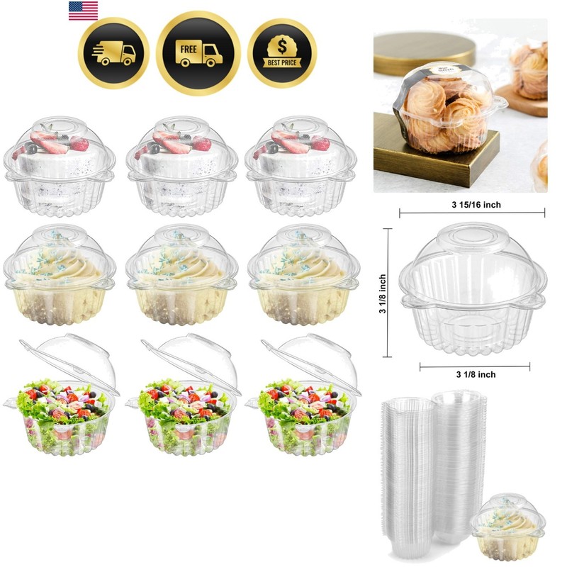 150 Pack Individual Cupcake Containers, Plastic Cupcake Holder with Lid, Sing…