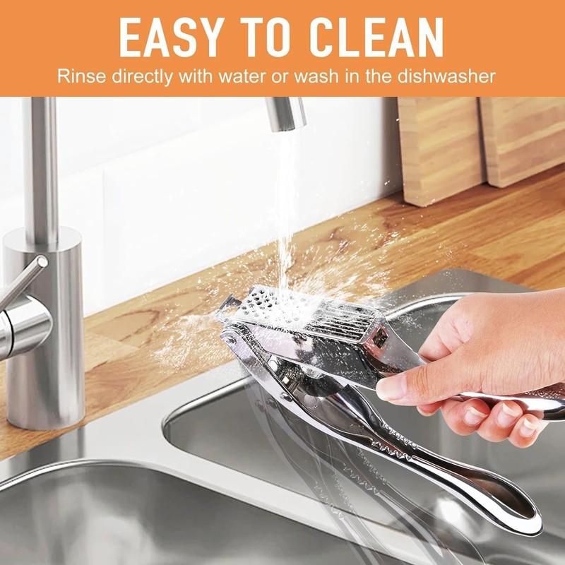 Garlic Press 2 in 1, Stainless Steel Blade, Effortlessly Crush, Small, Silver gallery