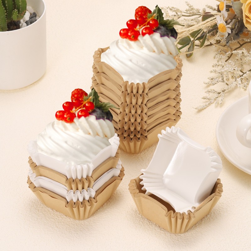 100Set Square Cupcake Liners Paper Baking Cups Disposable Kraft Paper Color gallery